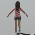 Game Movie Character Young Girl Wearing Pink White Striped T-Shirt Blue Denim Shorts And Sneakers