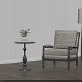 Woven Accent Chair With Round Side Table Fresh Flowers White Blinds And Wooden Floor