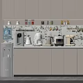 Modern Tea Room Interior With White Cabinets Coffee Maker And Green Plant Decor