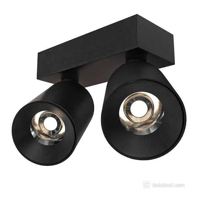 Black Double Head Track Spotlight with Modern Design and Adjustable Lamps 3d model