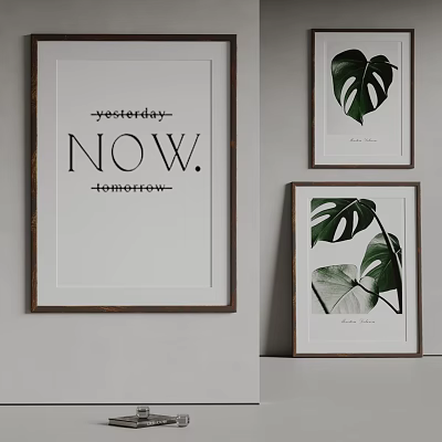 Minimalist Plant Art Prints With Monstera Leaves And Wooden Frames 3d model