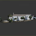 Traditional Stone Building With Red Tile Roof And Surrounding Trees And Small Yard