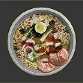 Tasty Ramen Bowl With Animal Meat Slices Vegetables And Soft Boiled Egg