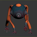 Robot Character With Blue Spherical Body And Orange Mechanical Legs