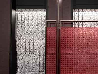 Modern Room Divider With Red Lattice And Transparent Glass Geometric Pattern Design 3d model