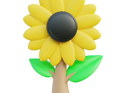 Vibrant Sunflower Plant With Yellow Petals Black Center Green Leaves And Brown Stem 3d model
