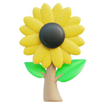Vibrant Sunflower Plant With Yellow Petals Black Center Green Leaves And Brown Stem 3d model