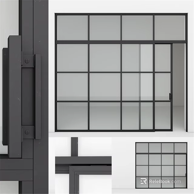 Modern Hinged Door With Black Frame And Glass Panel For Interior Design 3d model 