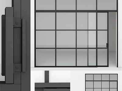 Modern Hinged Door With Black Frame And Glass Panel For Interior Design 3d model