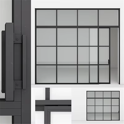 Modern Hinged Door With Black Frame And Glass Panel For Interior Design 3d model