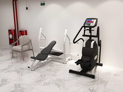 Furniture Showroom Interior With Fitness Chair Treadmill White Walls And Marble Floor 3d model