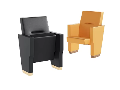 Modern Black And Yellow Public Chairs With Square Structure And Golden Legs 3d model