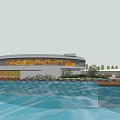 Modern Waterfront Visitor Center With Circular Design Scenic Walkway And Greenery