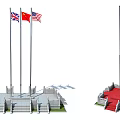 National Flags In Various Outdoor Display Scenes With Multiple Flagpoles And Platforms