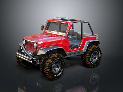 Red Open Top Off Road Vehicle With Big Tires And Jeep Style Design 3d model