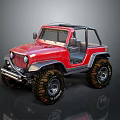 Red Open Top Off Road Vehicle With Big Tires And Jeep Style Design