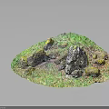 Natural Wood and Stone Materials with Green Vegetation and Mossy Rock Surfaces