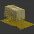 Canvas Covered Trailer Model With Single Wheel On Grass And Dirt Base 3d model