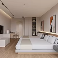 Modern Hotel Guest Room With Twin Beds TV Desk And Decorative Paintings
