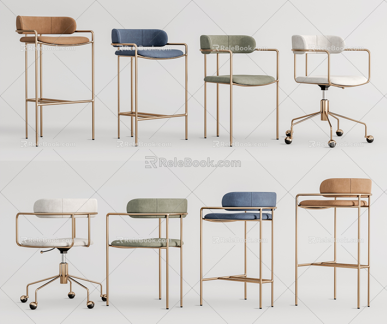 Light Luxury Bar Chair Bar Chair Combination Dining Chair 3d model