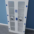 White Double Door Chemical Storage Cabinet With Transparent Glass And Warning Labels