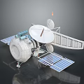 Spacecraft Model With Solar Panels Dish Antenna Flag And Communication Module 3d model