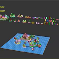 Colorful Cartoon Scene With Floating Islands Blue Water And Small Decorative Elements