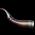 Handcrafted Decorative Horn With Brown Body Carved Metal Bands And Blue Accents