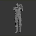 White 3D Statue of Man Holding Object in Standing Pose Against Gray Gradient Background
