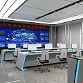 Modern Control Room Interior With Multiple Monitors Control Desks And Large 3d model