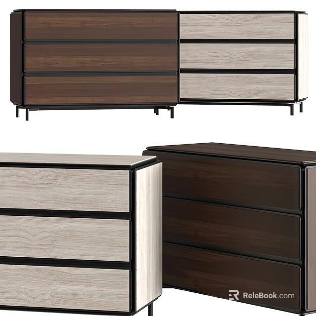 Modern Bedside Tables With Drawers In Light And Dark Wood Finishes 3d model 