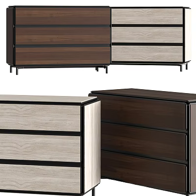Modern Bedside Tables With Drawers In Light And Dark Wood Finishes 3d model