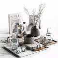 Decorative Ornament Set With Books Glass Vases Metal Canisters And Ceramic Bowls