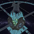 Cartoon Space Station Scene With Flying Spaceships And Starry Galaxy Background