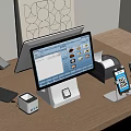 Modern Checkout Counter Setup With POS Monitor Barcode Scanner QR Code Payment And Menu Interface 3d model