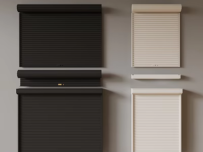 Variety of Black and Beige Roller Blinds Displayed on Grey Background 3d model