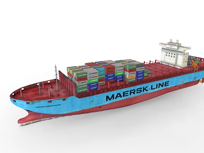Maersk Line Container Ship Loaded With Multicolored Containers For Maritime Cargo Transport 3d model