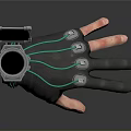 Functional Black Daily Use Glove with Green Cables and Screen Device 3d model