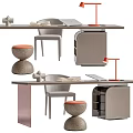 Modern Gray Desk With Orange Chair Metal Frame Red Lamp And Storage Drawers