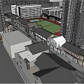 Modern Commercial Street Development With High Rise Buildings Central Plaza And Green Park