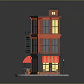 Cozy Indoor Restaurant Interior Featuring Red Decor Wooden Tables And Window Seats