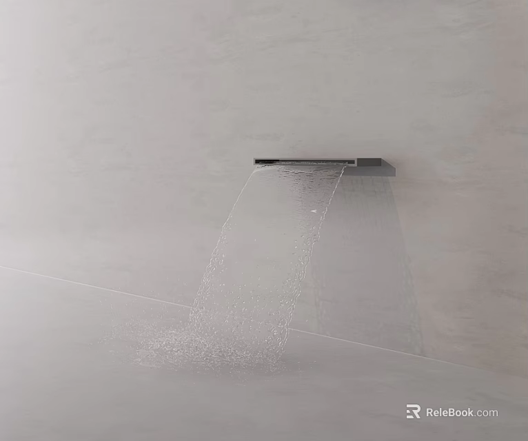 Modern Minimalist Faucet With Smooth Water Flow Against Light Colored Wall And Floor 3d model 