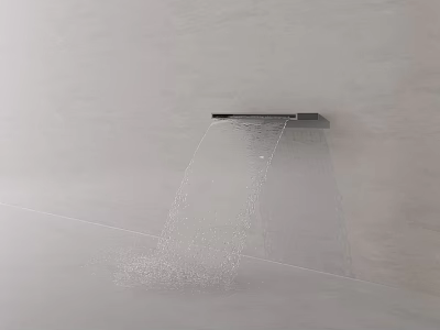 Modern Minimalist Faucet With Smooth Water Flow Against Light Colored Wall And Floor 3d model