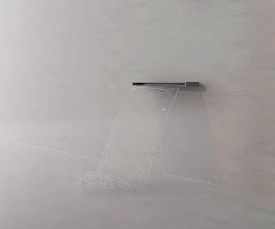 Modern Minimalist Faucet With Smooth Water Flow Against Light Colored Wall And Floor 3d model