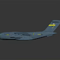 Blue Passenger Airplane With Four Engines And Yellow Stripe On Tail