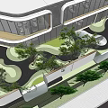 Garden Landscape Design With Modern Architecture Lush Greenery And Curved Pathways 3d model