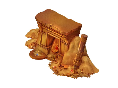 Modern Cartoon Scene Desert Treasure 3d model