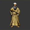 Traditional Robed Figure Statue With Turban Long Beard And Golden Green Objects