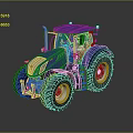 Blue Farm Tractor With Large Black Wheels Silver Rims And Transparent Cabin