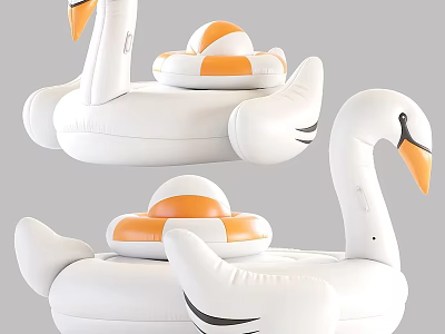 Swan Shaped Decorative Ornament Set With White Body And Orange Accent Details 3d model